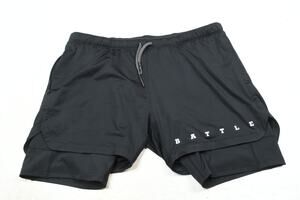 BATTLE Lined Gym Shorts Mens XL Black Pull-On Drawstring Athletic Fit